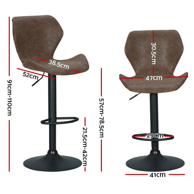 Artiss Set of 2 Bar Stools Kitchen Stool Chairs Metal Barstool Swivel Brown Frawley Payday Deals