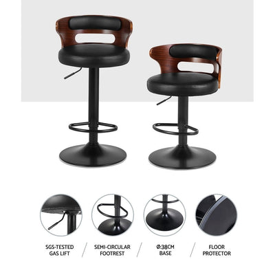 Artiss Set of 2 Bar Stools Kitchen Wooden Gas Lift Leather Stool Metal Black Barstools Payday Deals