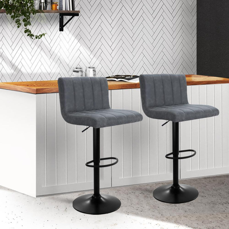 Artiss Set of 2 Bar Stools PU Leather Line Style - Grey Payday Deals