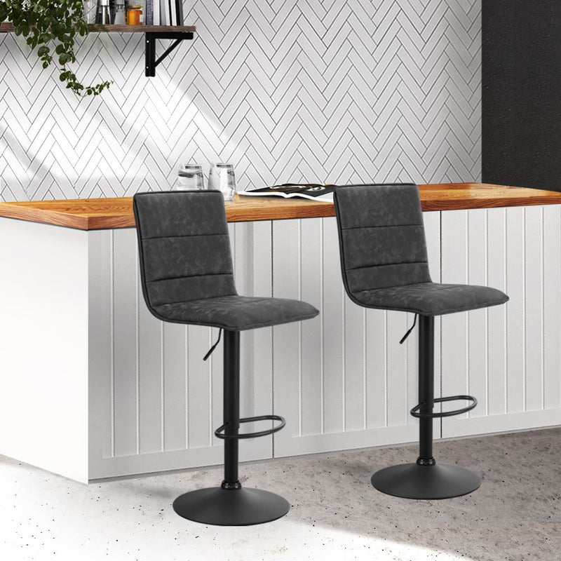 Artiss Set of 2 Bar Stools PU Leather Smooth Line Style - Grey and Black Payday Deals