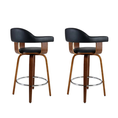 Artiss Set of 2 Bar Stools PU Leather Wooden Swivel - Wood, Chrome and Black Payday Deals