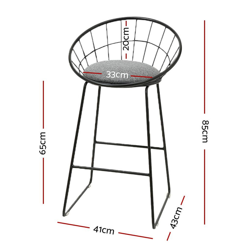 Artiss Set of 2 Bar Stools Steel Fabric - Grey and Black Payday Deals