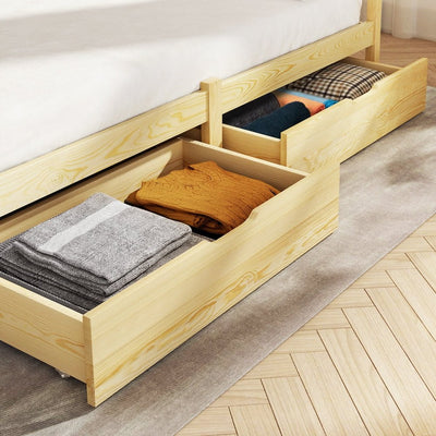 Artiss Set of 2 Bed Frame Storage Drawers Timber Trundle for Wooden Bed Frame Base Oak Payday Deals