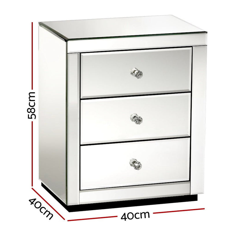 Artiss Set of 2 Bedside Tables Drawers Mirrored Side End Table Cabinet Nightstand Payday Deals