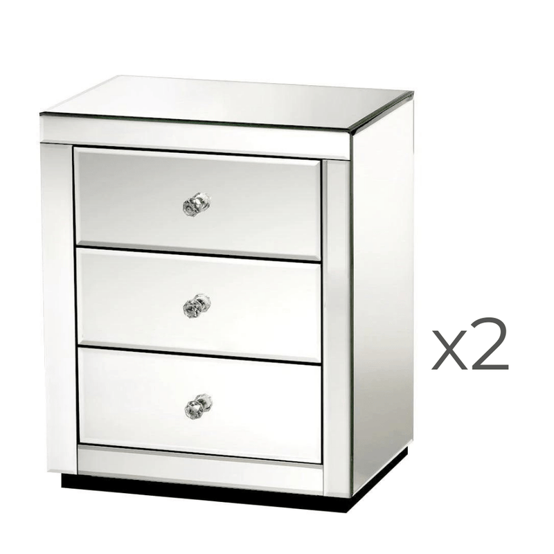 Artiss Set of 2 Bedside Tables Drawers Mirrored Side End Table Cabinet Nightstand Payday Deals