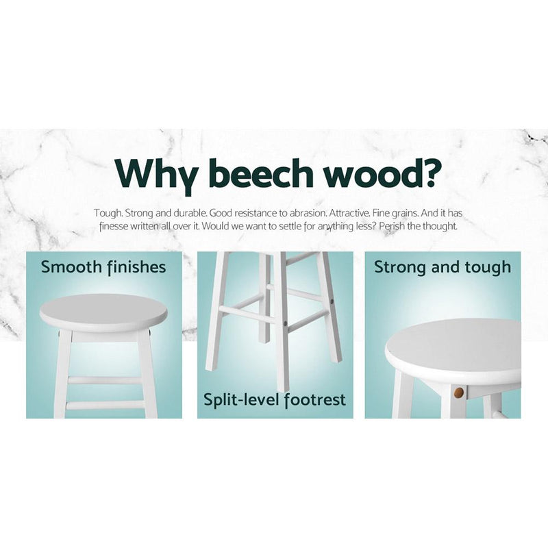 Artiss Set of 2 Beech Wood Backless Bar Stools - White Payday Deals