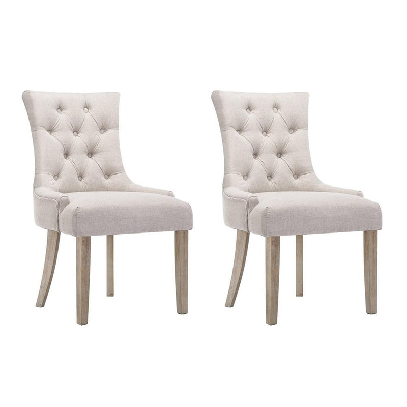 Artiss Set of 2 Dining Chair Beige CAYES French Provincial Chairs Wooden Fabric Retro Cafe Payday Deals