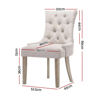 Artiss Set of 2 Dining Chair Beige CAYES French Provincial Chairs Wooden Fabric Retro Cafe Payday Deals