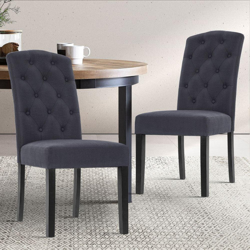 Artiss Set of 2 Dining Chairs French Provincial Kitchen Cafe Fabric Padded High Back Pine Wood Grey Payday Deals
