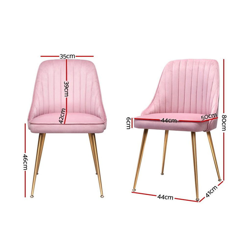Artiss Set of 2 Dining Chairs Retro Chair Cafe Kitchen Modern Iron Legs Velvet Pink Payday Deals