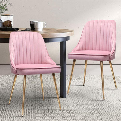 Artiss Set of 2 Dining Chairs Retro Chair Cafe Kitchen Modern Iron Legs Velvet Pink Payday Deals