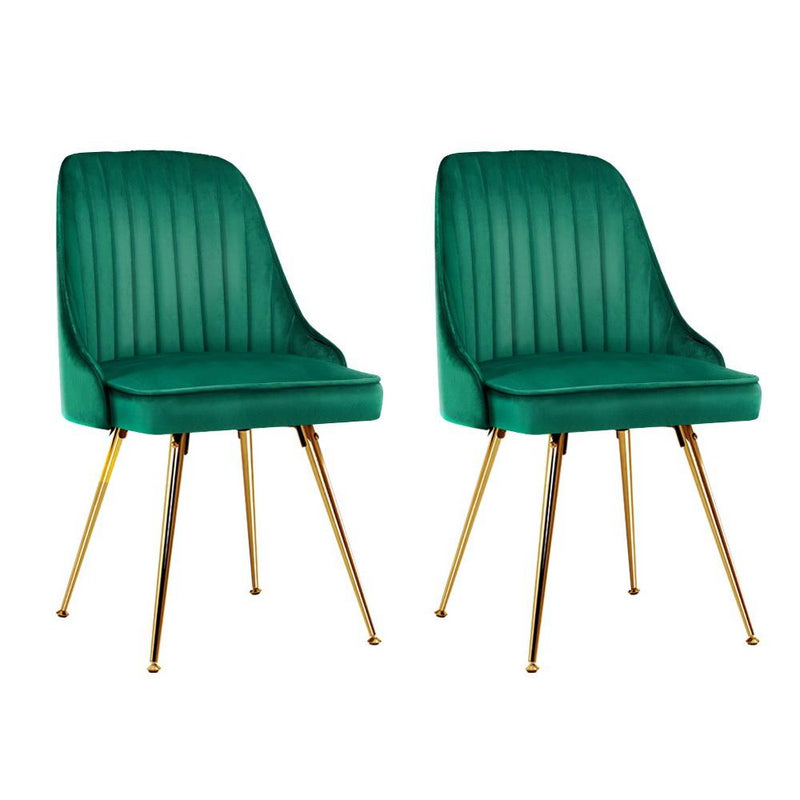 Artiss Set of 2 Dining Chairs Retro Chair Cafe Kitchen Modern Metal Legs Velvet Green Payday Deals