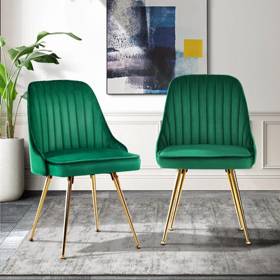 Artiss Set of 2 Dining Chairs Retro Chair Cafe Kitchen Modern Metal Legs Velvet Green Payday Deals