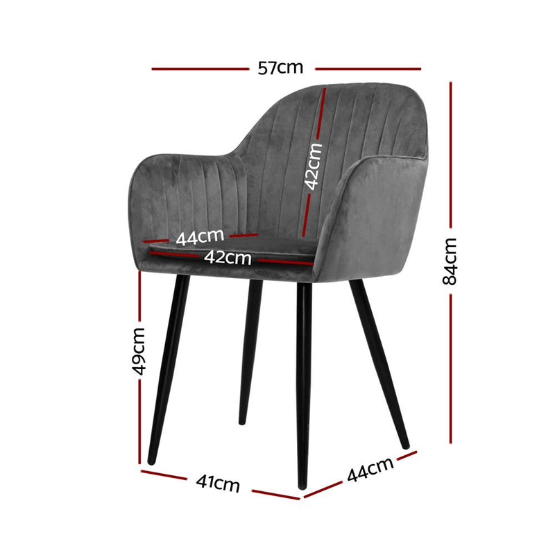 Artiss Set of 2 Dining Chairs Retro Chair Metal Legs Replica Armchair Velvet Grey Payday Deals