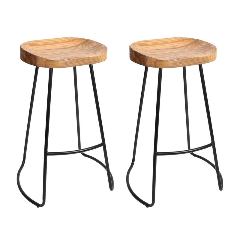 Artiss Set of 2 Elm Wood Backless Bar Stools 75cm - Black and Light Natural Payday Deals