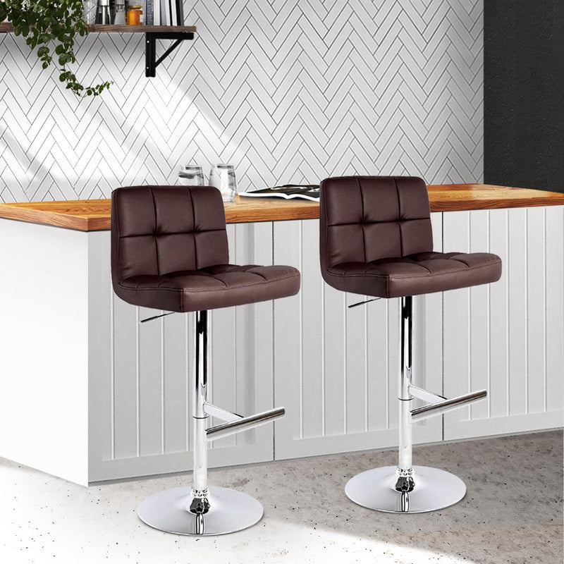 Artiss Set of 2 Gas Lift Bar Stools PU Leather - Chocolate Brown Payday Deals