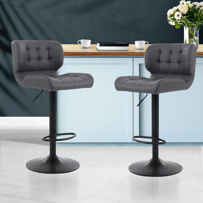 Artiss Set of 2 Kitchen Bar Stools Gas Lift Plush PU Leather - Black and Grey Payday Deals