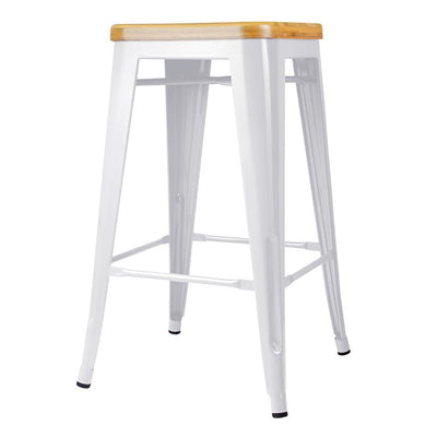 Artiss Set of 2 Metal and Bamboo Bar Stools - White Payday Deals