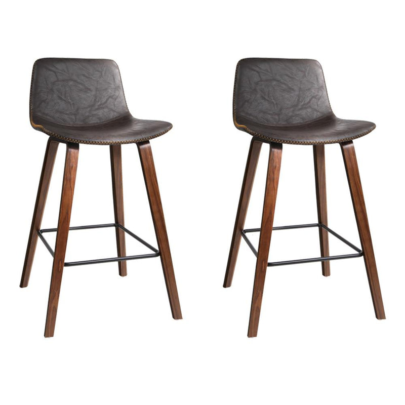 Artiss Set of 2 PU Leather Bar Stools Square Footrest - Wood and Brown Payday Deals