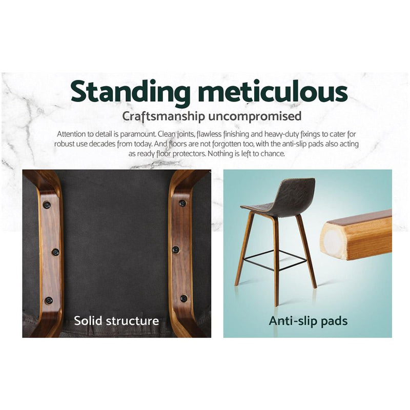 Artiss Set of 2 PU Leather Bar Stools Square Footrest - Wood and Brown Payday Deals