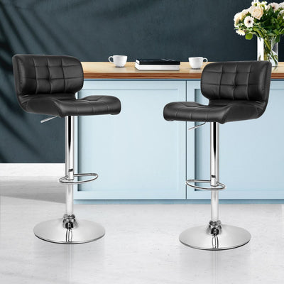 Artiss Set of 2 PU Leather Gas Lift Bar Stools - Black and Chrome Payday Deals