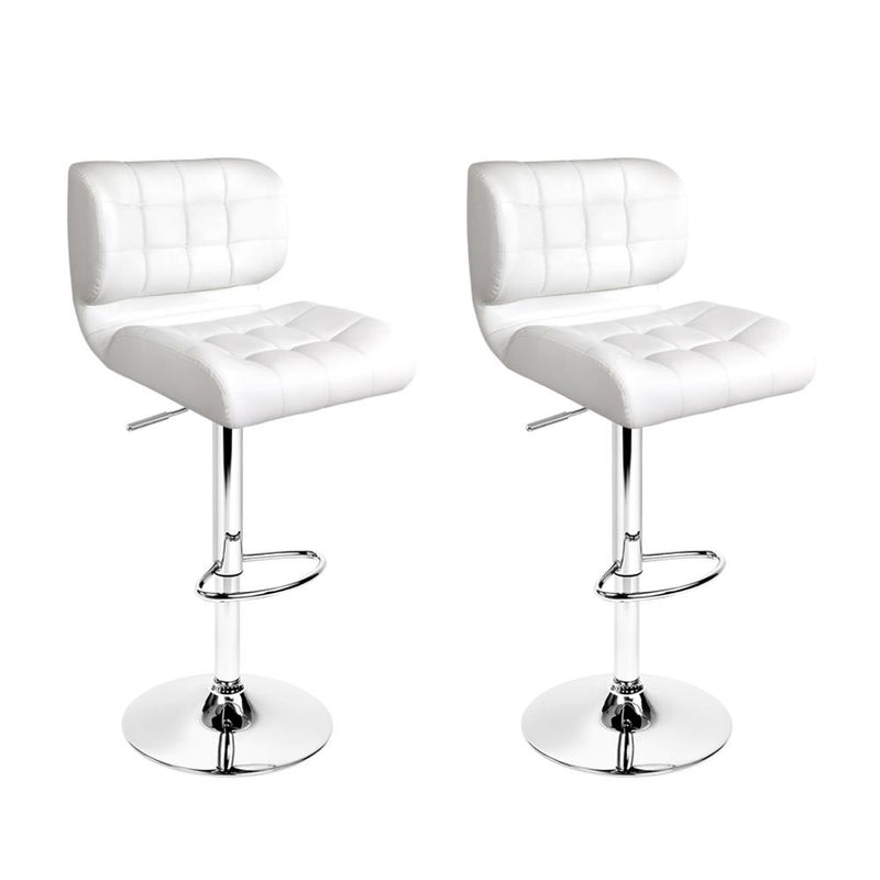 Artiss Set of 2 PU Leather Gas Lift Bar Stools - White and Chrome Payday Deals