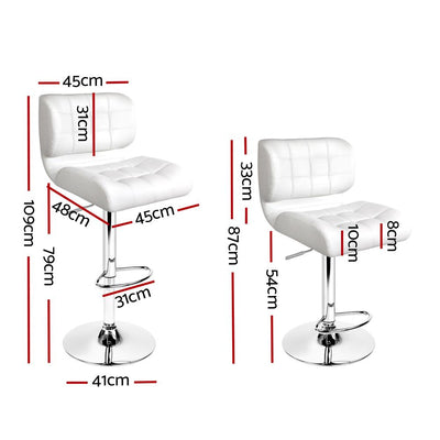 Artiss Set of 2 PU Leather Gas Lift Bar Stools - White and Chrome Payday Deals