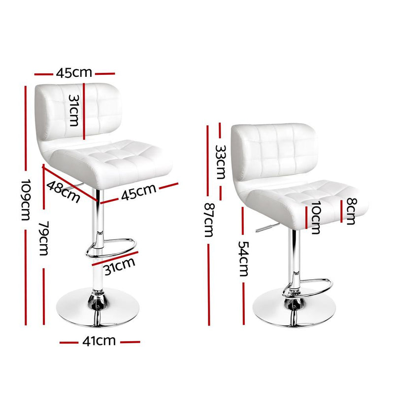 Artiss Set of 2 PU Leather Gas Lift Bar Stools - White and Chrome Payday Deals