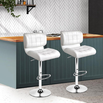 Artiss Set of 2 PU Leather Gas Lift Bar Stools - White and Chrome Payday Deals
