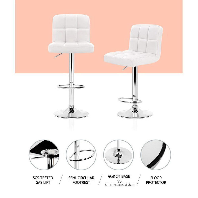 Artiss Set of 2 PU Leather Gas Lift Bar Stools - White Payday Deals