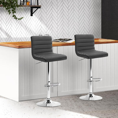 Artiss Set of 2 PU Leather Lined Pattern Bar Stools- Grey and Chrome Payday Deals