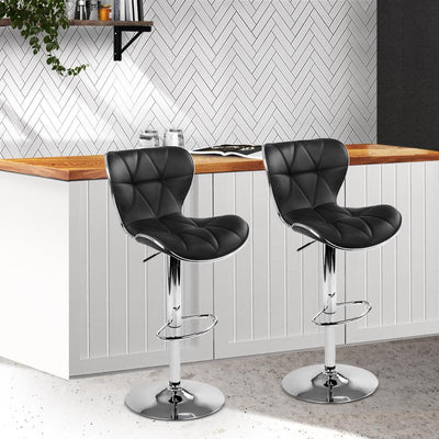 Artiss Set of 2 PU Leather Patterned Bar Stools - Black and Chrome Payday Deals