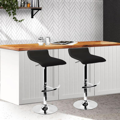 Artiss Set of 2 PU Leather Wave Style Bar Stools - Black Payday Deals
