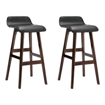 Artiss Set of 2 PU Leather Wood Wave Style Bar Stool - Black