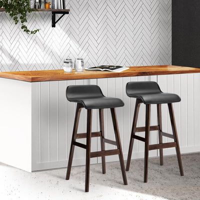 Artiss Set of 2 PU Leather Wood Wave Style Bar Stool - Black Payday Deals