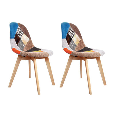 Artiss Set of 2 Retro Beech Fabric Dining Chair - Multi Colour Payday Deals