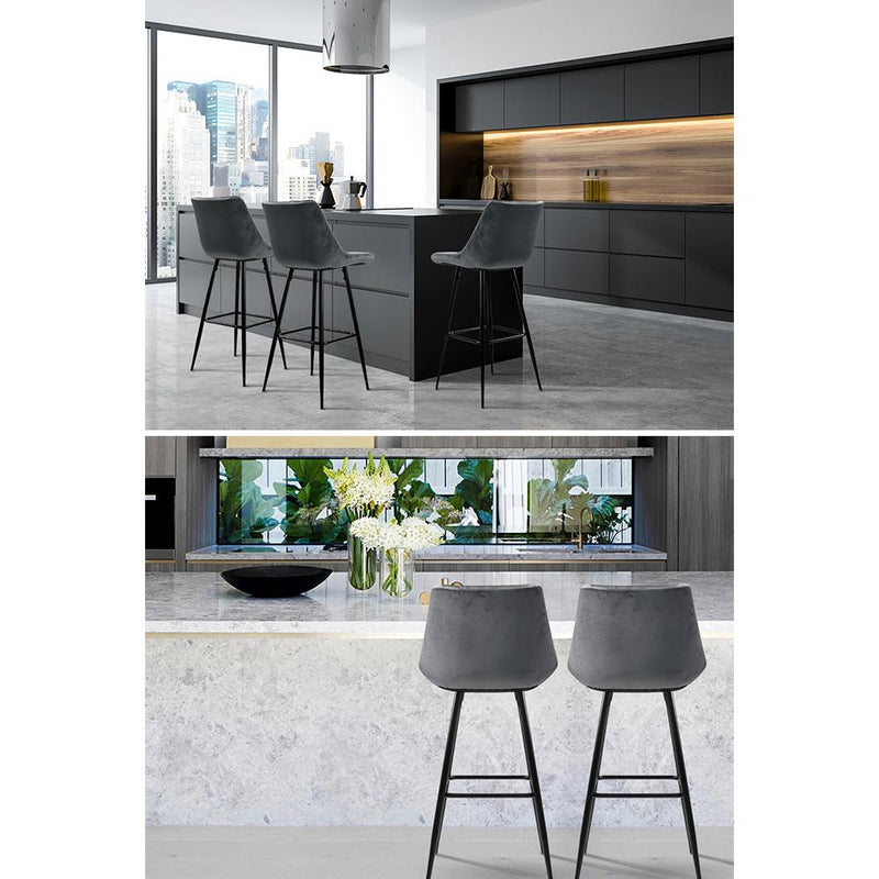 Artiss Set of 2 Velvet Bar Stools - Grey Payday Deals