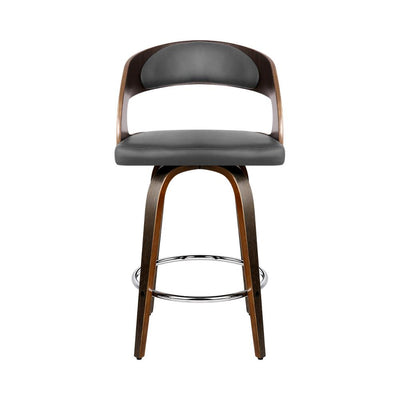 Artiss Set of 2 Walnut Wooden PU Leather Bar Stools - Grey and Walnut Payday Deals