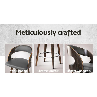 Artiss Set of 2 Walnut Wooden PU Leather Bar Stools - Grey and Walnut Payday Deals