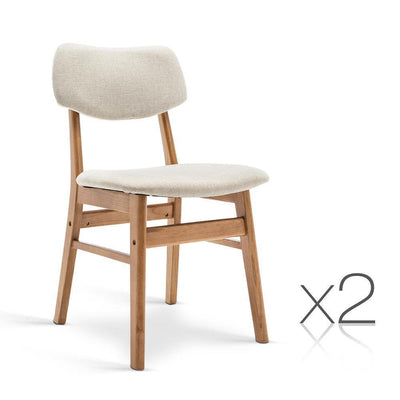Artiss Set of 2 Wood & Fabric Dining Chairs - Beige