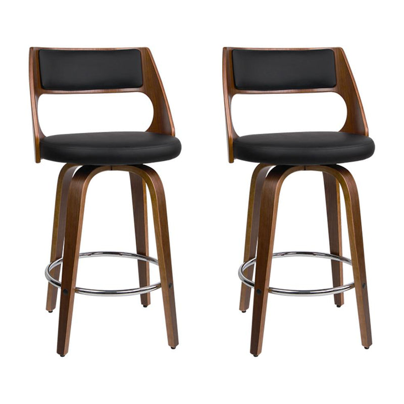 Artiss Set of 2 Wooden Bar Stools PU Leather - Black and Wood Payday Deals