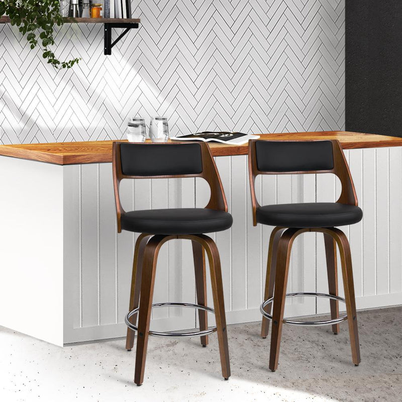 Artiss Set of 2 Wooden Bar Stools PU Leather - Black and Wood Payday Deals