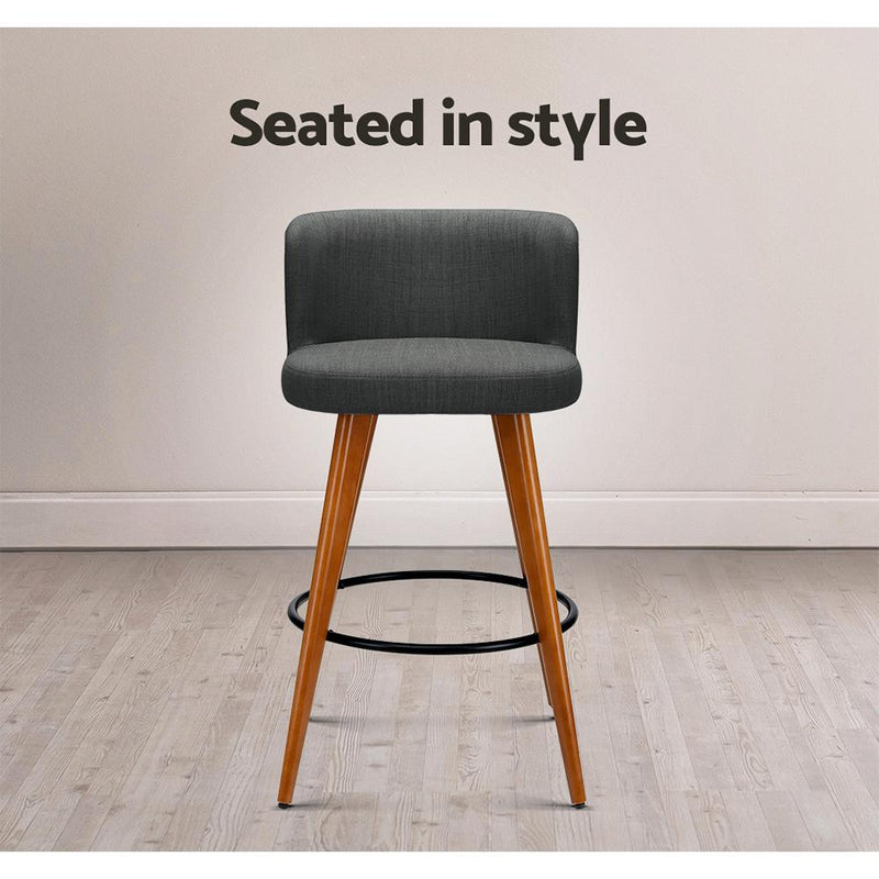 Artiss Set of 2 Wooden Fabric Bar Stools Circular Footrest - Charcoal Payday Deals