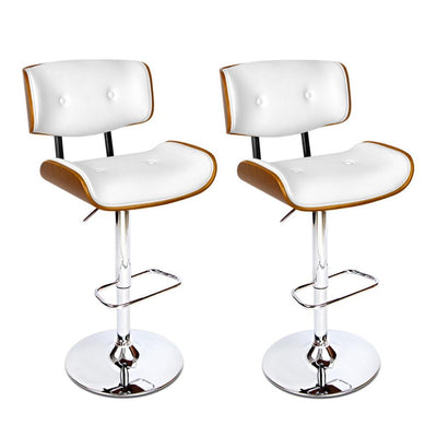 Artiss Set of 2 Wooden Gas Lift Bar Stool - White and Chrome Payday Deals