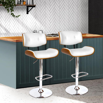Artiss Set of 2 Wooden Gas Lift Bar Stool - White and Chrome Payday Deals