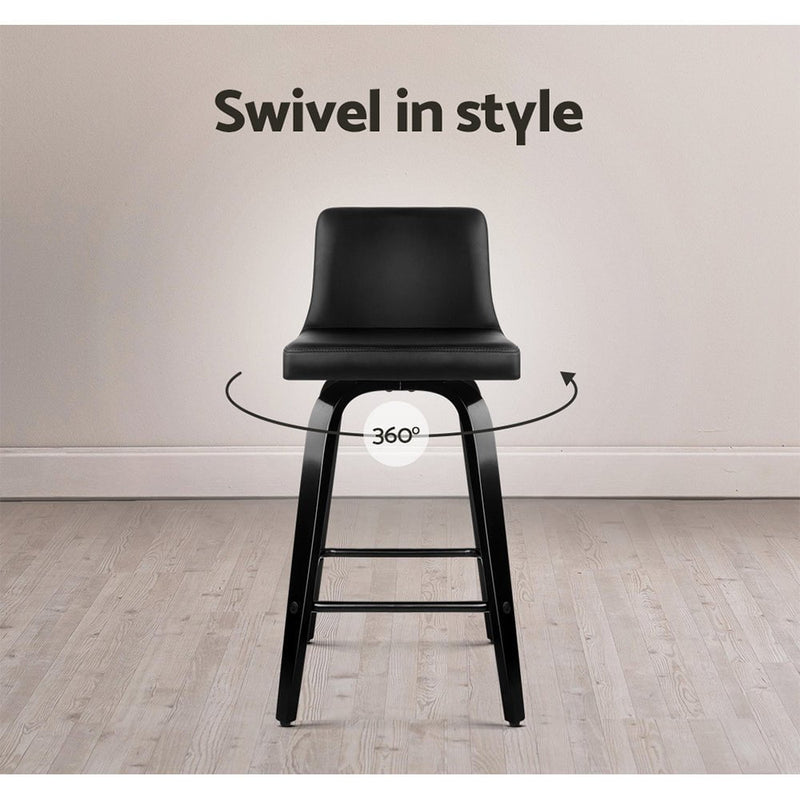 Artiss Set of 2 Wooden PU Leather Bar Stool - Black Payday Deals