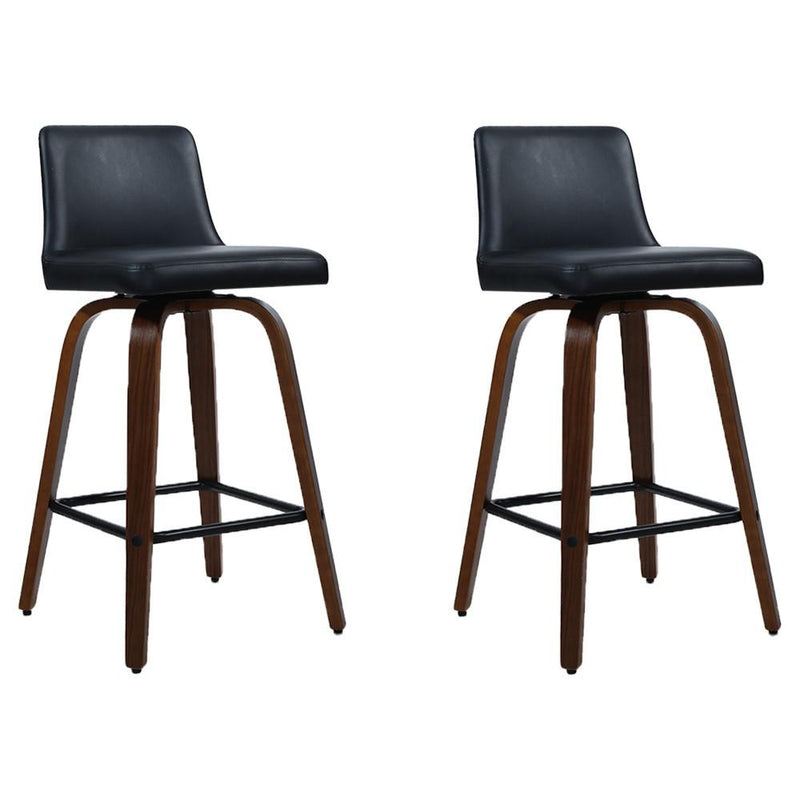 Artiss Set of 2 Wooden PU Leather Bar Stool - Black and Brown Wood Legs Payday Deals