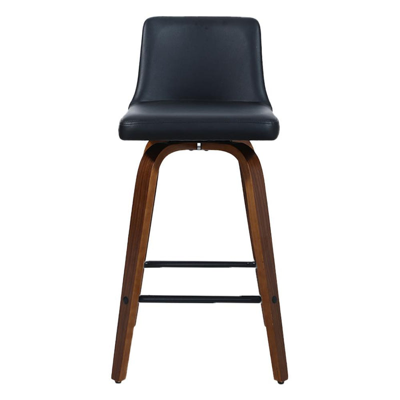 Artiss Set of 2 Wooden PU Leather Bar Stool - Black and Brown Wood Legs Payday Deals