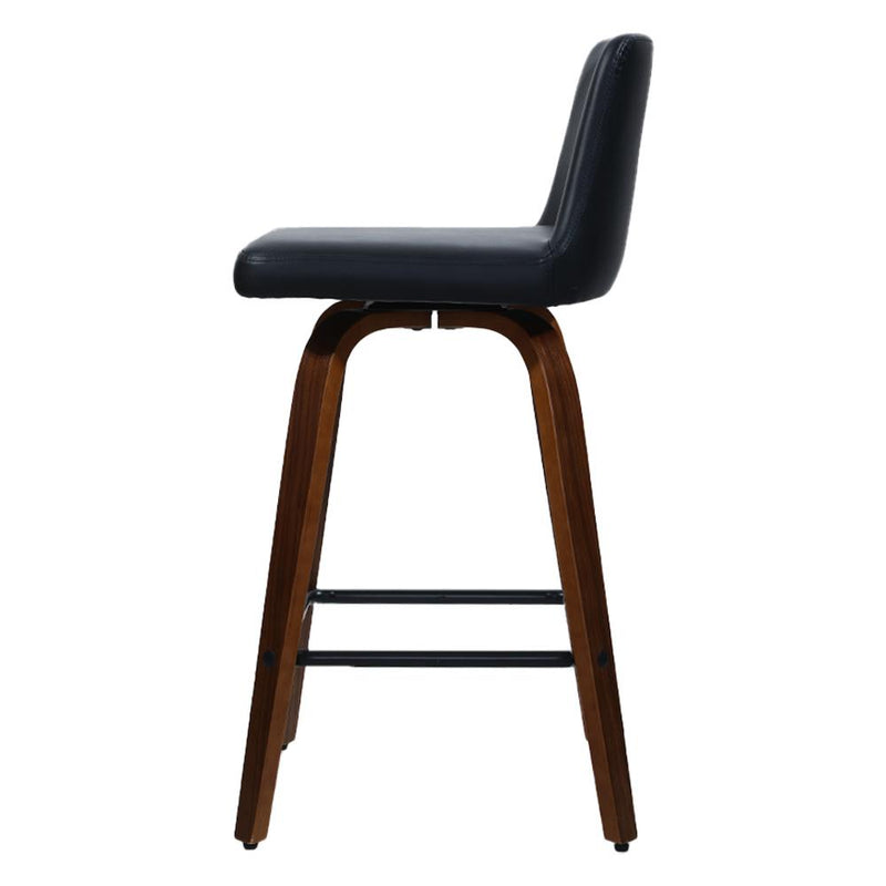 Artiss Set of 2 Wooden PU Leather Bar Stool - Black and Brown Wood Legs Payday Deals