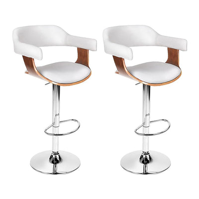 Artiss Set of 2 Wooden PU Leather Bar Stool - White and Chrome Payday Deals